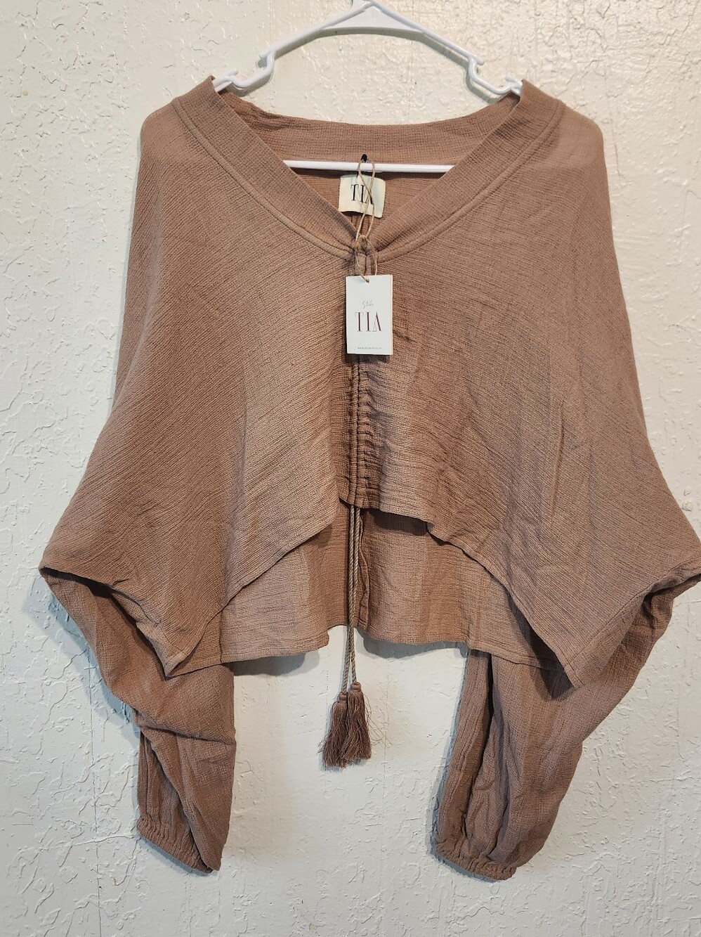 Studio TIA Ekto Kaftan - Brush Brown - Boho Crop Top - Size Small NWT
